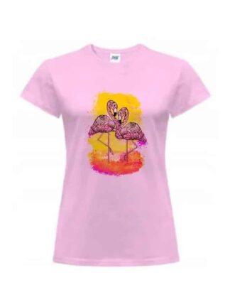 Koszulka damska z krótkim rękawem, t-shirt Flamingo yellow. Kolor różowy