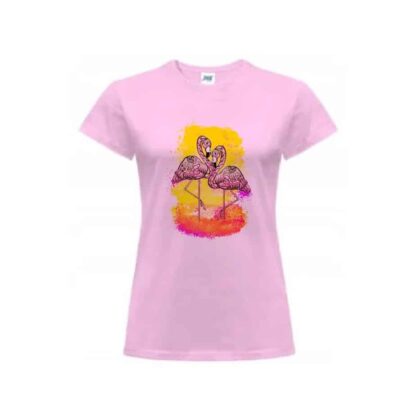 Koszulka damska z krótkim rękawem, t-shirt Flamingo yellow. Kolor różowy