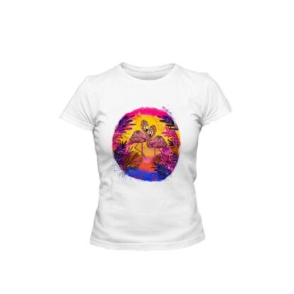 Koszulka damska t-shirt Flamingo Sunset biała