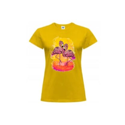 Koszulka damska z krótkim rękawem, t-shirt Flamingo yellow. Kolor żołty