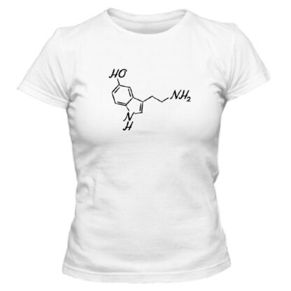 Koszulka damska lekarska z krótkim rękawem, symbole medyczne - serotonina, kolor biały