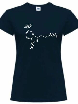 Koszulka damska lekarska z krótkim rękawem, symbole medyczne - serotonina, kolor granatowy