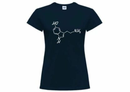 Koszulka damska lekarska z krótkim rękawem, symbole medyczne - serotonina, kolor granatowy