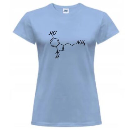 Koszulka damska lekarska z krótkim rękawem, symbole medyczne - serotonina, kolor niebieski