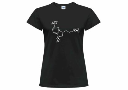 Koszulka damska lekarska z krótkim rękawem, symbole medyczne - serotonina, kolor czarny