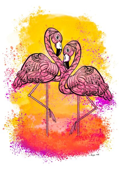 Flamingi żółte, flamingo yellow, flamingi zachód słońca